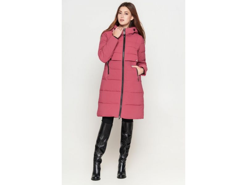 Молодежный зимний розовый пуховик женский на зиму модель 25165, фото 2
