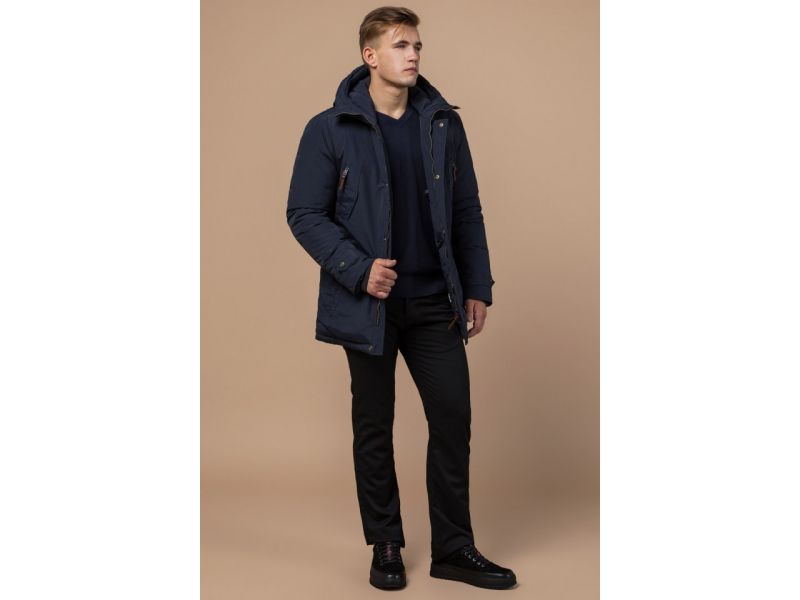Синяя мужская парка зимняя с манжетами модель 47450, фото 3