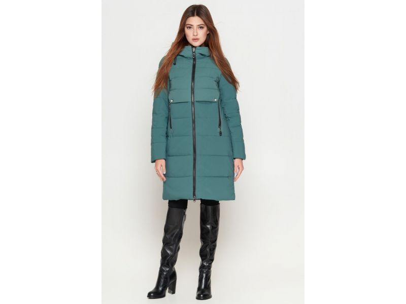 Молодежный пуховик зеленый женский зимний модель 25465, фото 2