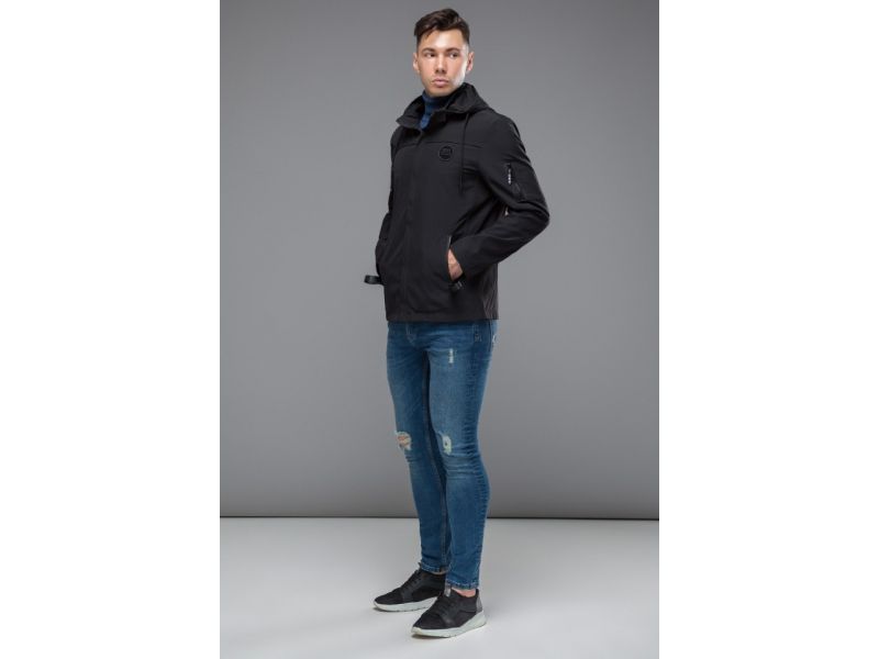 Молодежная черная ветровка осенне-весенняя мужская модель 15610, фото 2