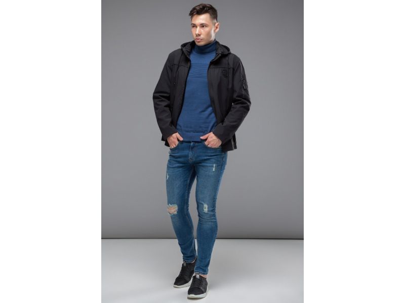 Молодежная черная ветровка осенне-весенняя мужская модель 15610, фото 3