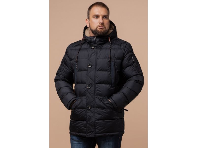 Черная куртка на молнии мужская зимняя модель 26402, фото 3