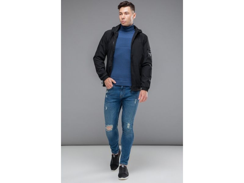 Мужская молодежная черная ветровка стандартной длины осенне-весенняя модель 29430, фото 3