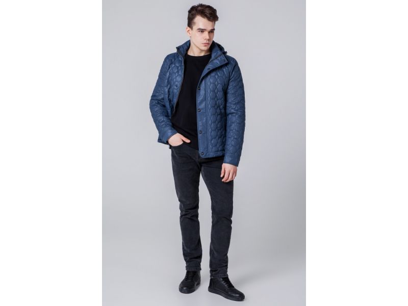 Мужская осенне-весенняя ветровка короткая цвета индиго модель 1386, фото 3