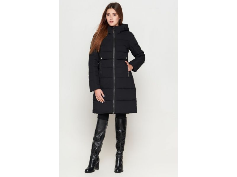 Молодежный зимний женский черный пуховик модель 25465, фото 2
