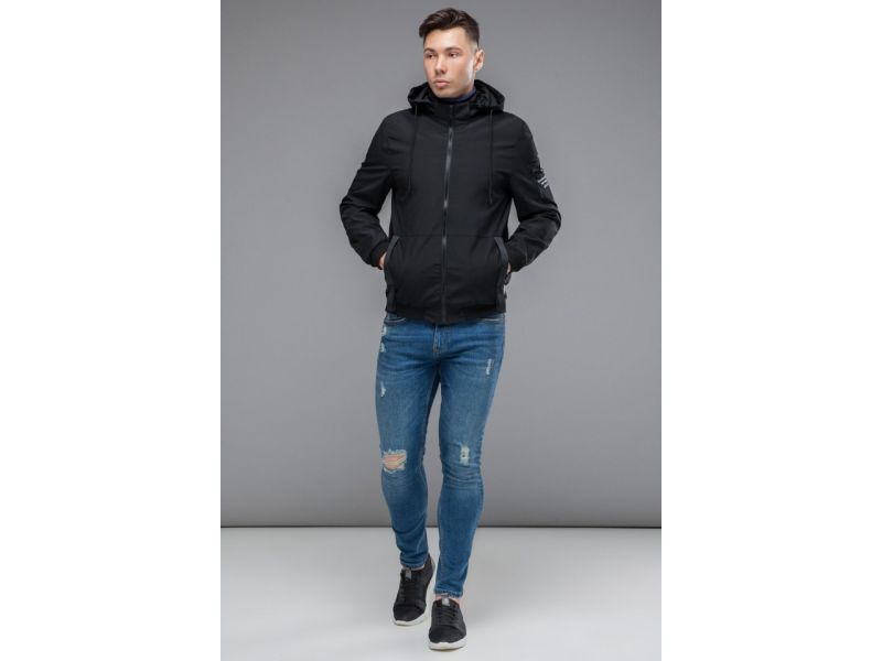 Мужская молодежная черная ветровка стандартной длины осенне-весенняя модель 29430, фото 2