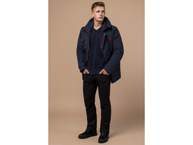 Парка синяя мужская с трикотажными манжетами зимняя модель 48560, фото 3