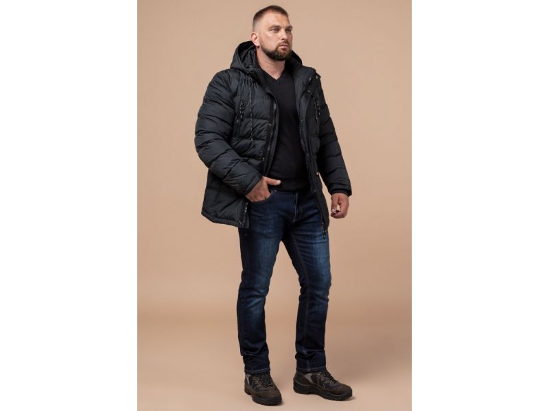 Графитовая модная куртка зимняя мужская модель 27635, фото 3