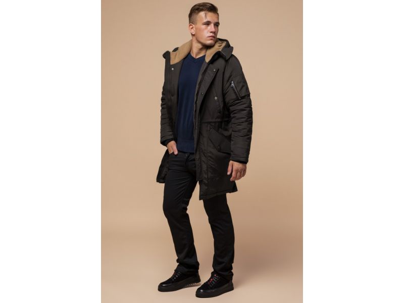 Парка коричневая мужская удлиненная зимняя модель 90520, фото 3