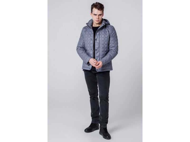 Ветровка серая стеганая мужская осенне-весенняя модель 1386, фото 3