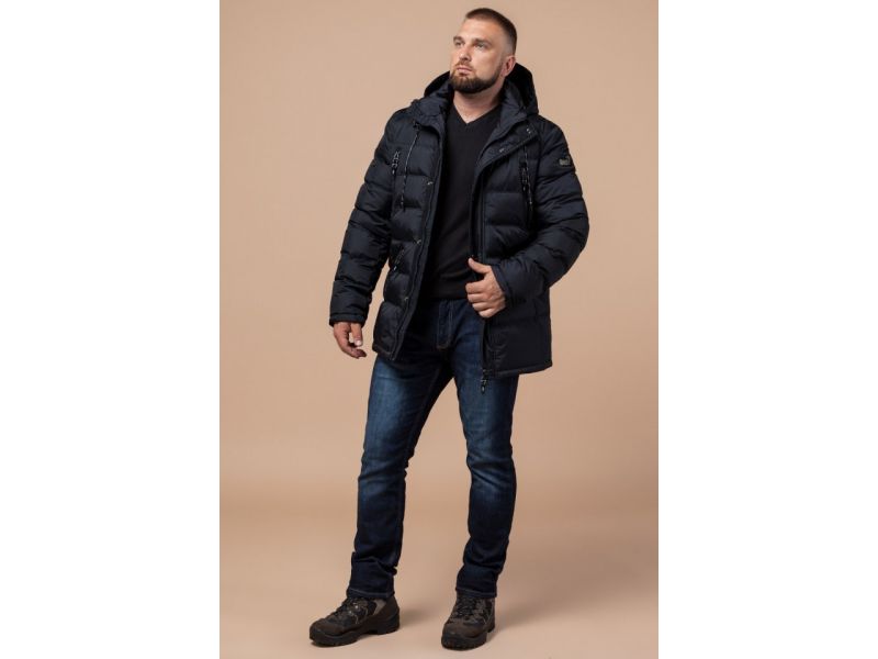Темно-синяя теплая куртка зимняя мужская модель 27635, фото 3