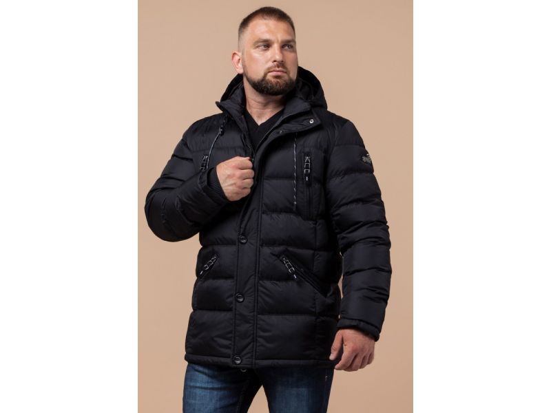 Черная мужская куртка стильная на зиму модель 27635, фото 3