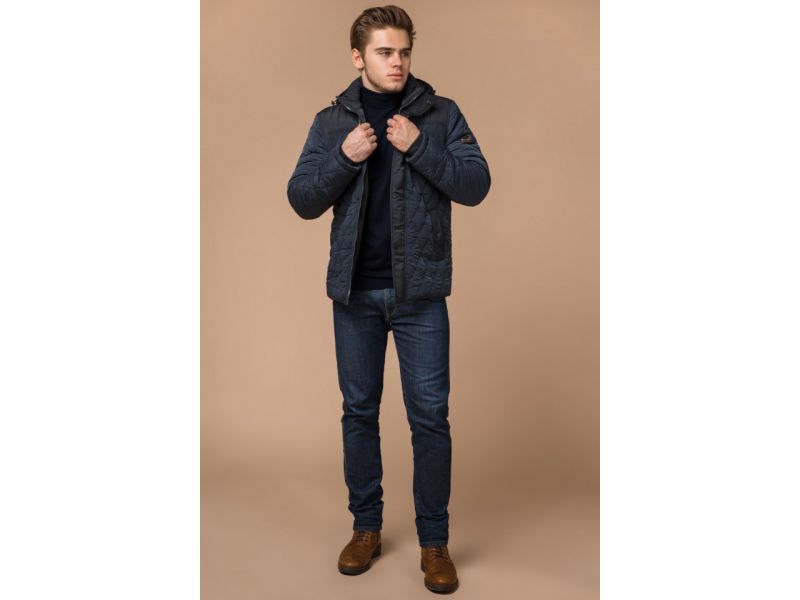 Светло-синяя куртка зимняя на кнопках для мужчин модель 30538, фото 3