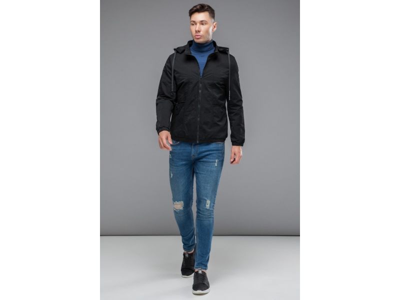 Черная мужская молодежная осенне-весенняя ветровка модель 38399, фото 4