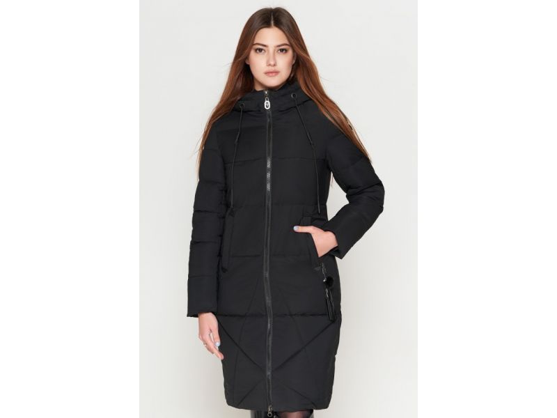 Молодежный черный зимний женский пуховик модель 25495, фото 4