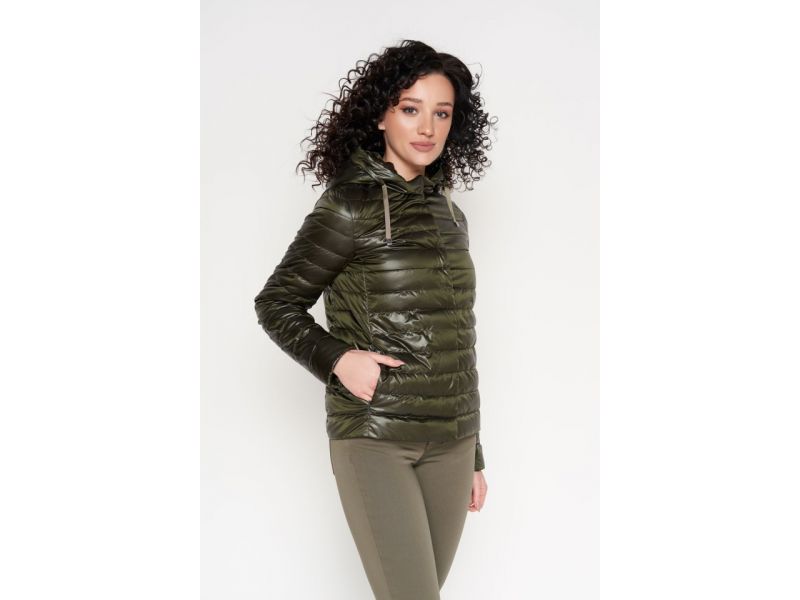 Воздуховик осенне-весенний женский с кулиской цвет темный хаки модель 24992, фото 3
