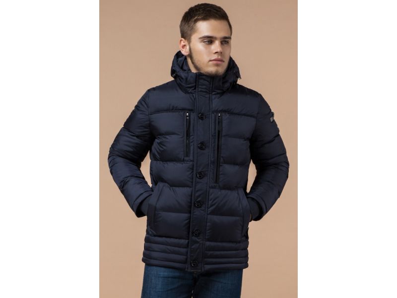 Темно-синяя зимняя куртка с капюшоном мужская модель 31610, фото 4