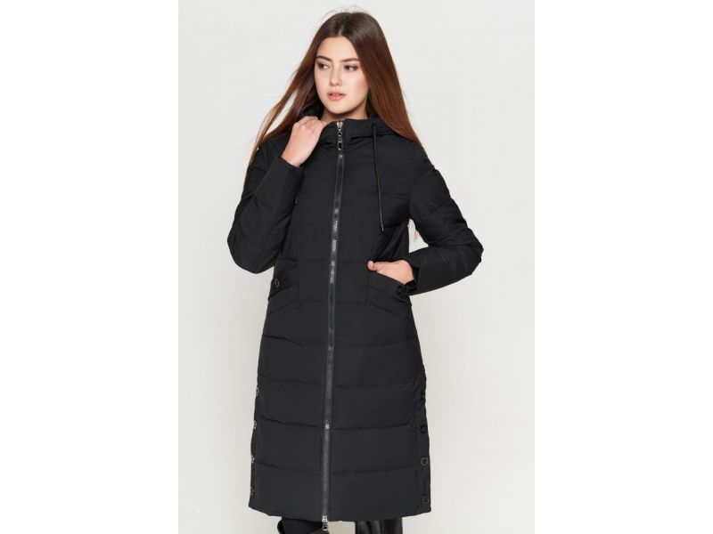 Черный молодежный пуховик женский на зиму модель 25245, фото 4