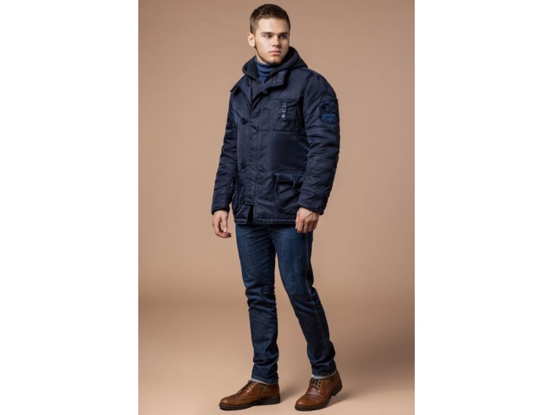 Мужская темно-синяя короткая парка зимняя модель 17197, фото 4