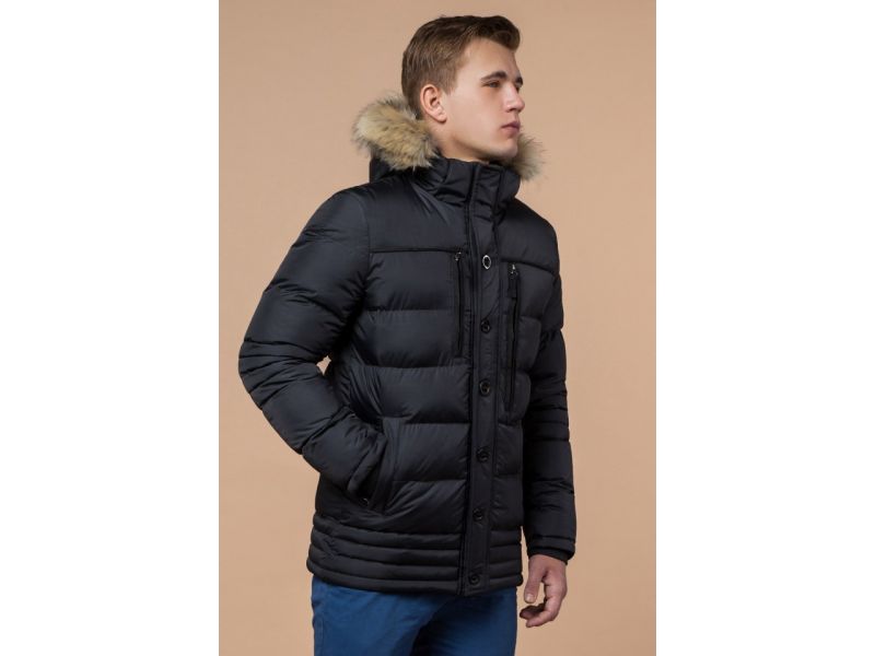 Графитовая зимняя куртка с манжетами мужская модель 45610, фото 4