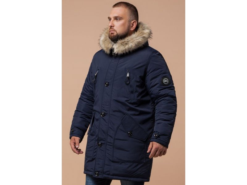 Синяя мужская парка зимняя с трикотажными манжетами модель 91660, фото 4