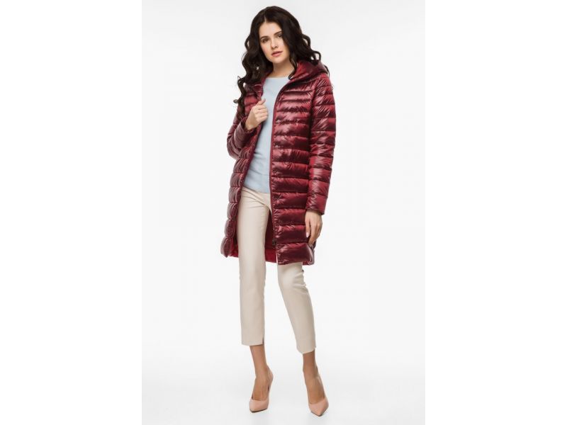 Осенне-весенний длинный воздуховик женский цвет кармин модель 18225, фото 3
