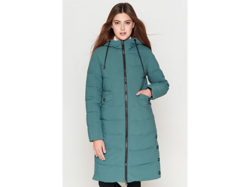 Зеленый пуховик молодежный на зиму женский модель 25595, фото 4