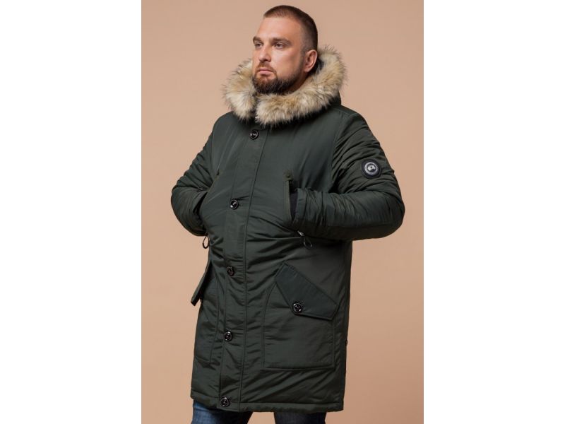 Парка мужская зимняя теплая цвета хаки модель 91660, фото 4