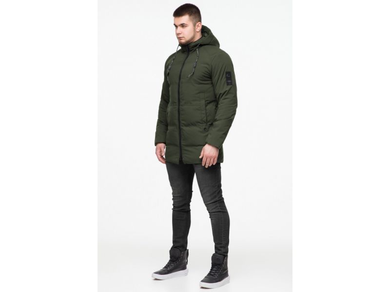 Короткая мужская молодежная темно-зеленая куртка зимняя модель 25400, фото 4