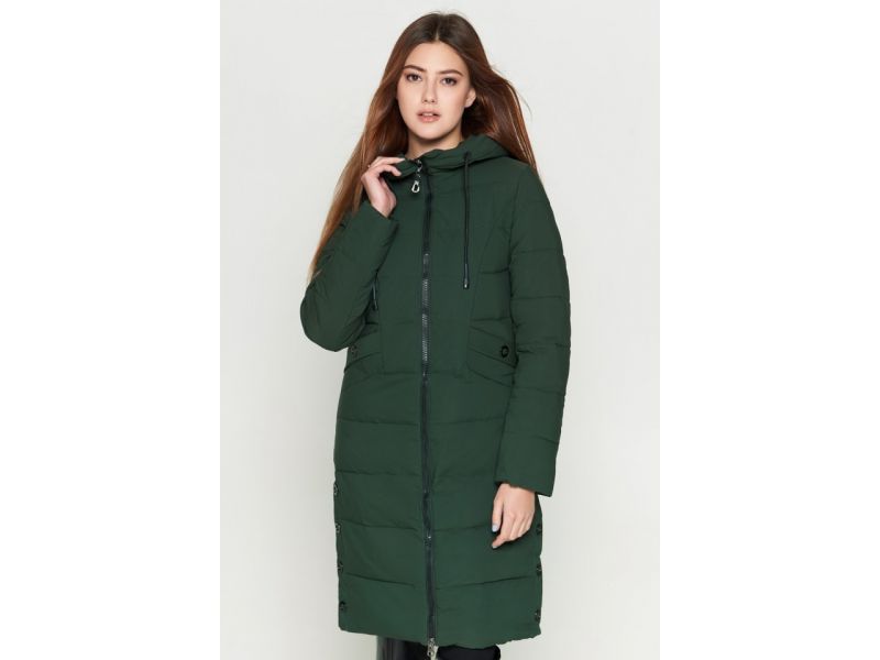 Женский пуховик молодежный на зиму цвет хаки модель 25595, фото 4