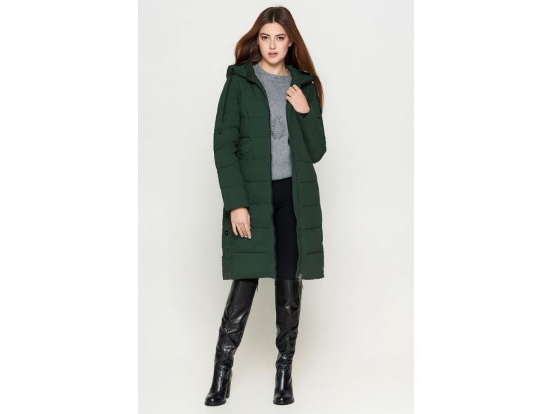 Женский пуховик молодежный на зиму цвет хаки модель 25595, фото 3