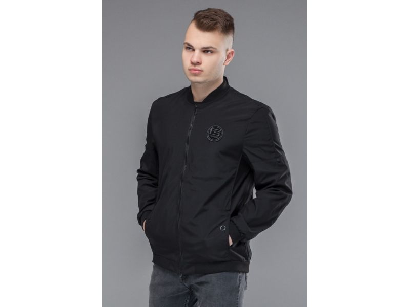 Черный мужской осенне-весенний молодежный бомбер модель 44525, фото 4