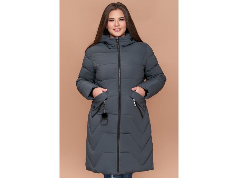 Пуховик большого размера женский зимний серо-зеленый модель 25525, фото 4