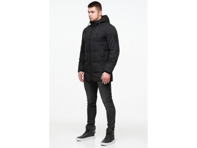 Куртка мужская молодежная на меху зимняя цвет черный модель 25400, фото 4