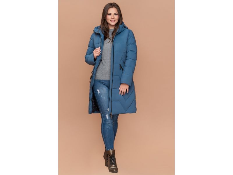 Пуховик большого размера зимний женский цвет темно-голубой модель 25525, фото 3