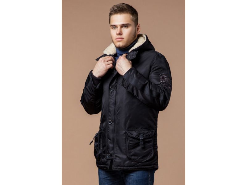 Черная зимняя мужская парка прямого фасона модель 34568, фото 4