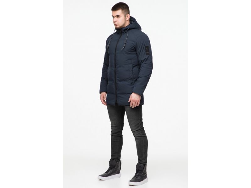 Зимняя мужская темно-синяя куртка молодежная на змейке модель 25400, фото 4