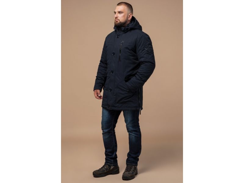 Куртка темно-синяя мужская с капюшоном зимняя модель 45777, фото 4