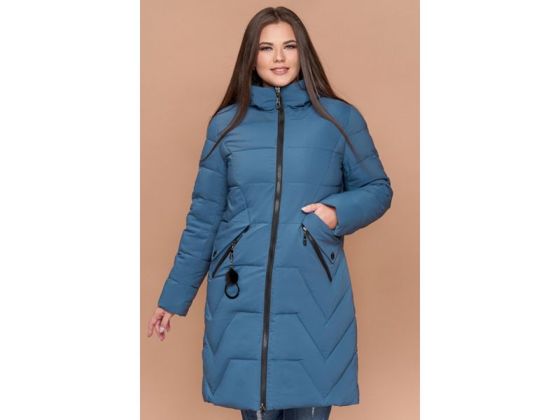 Пуховик большого размера зимний женский цвет темно-голубой модель 25525, фото 4