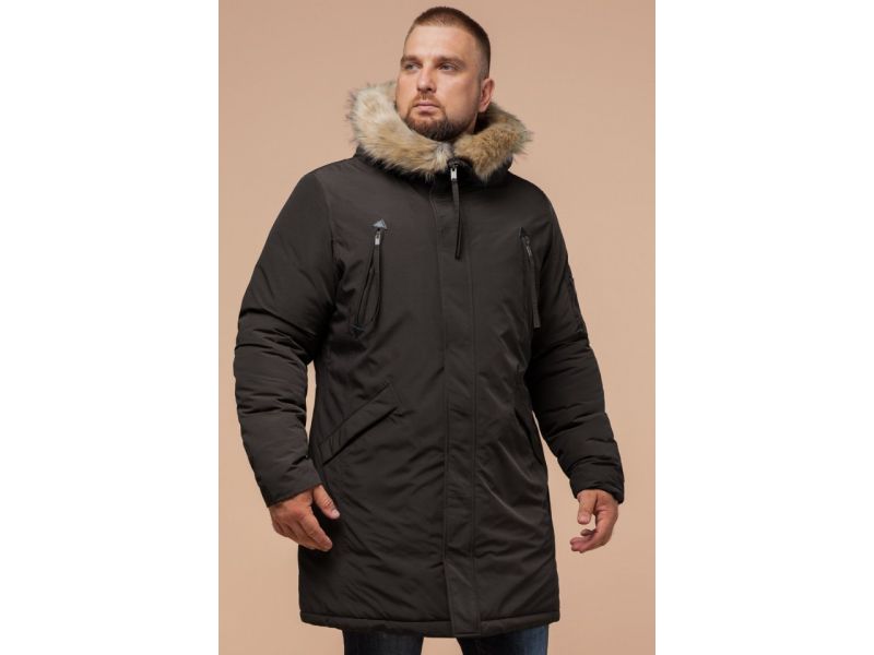 Коричневая парка зимняя мужская с опушкой модель 13475, фото 4