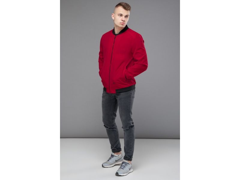 Молодежный красный осенне-весенний бомбер для мужчин модель 18428, фото 4