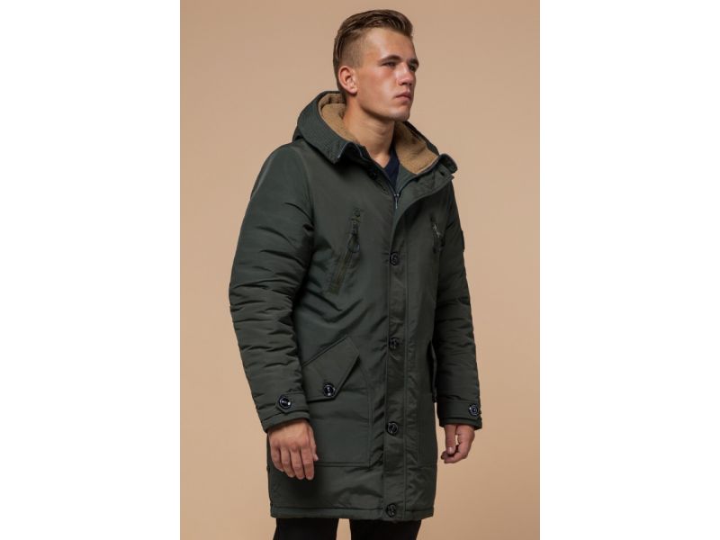 Зимняя мужская парка цвета хаки модель 96120, фото 4