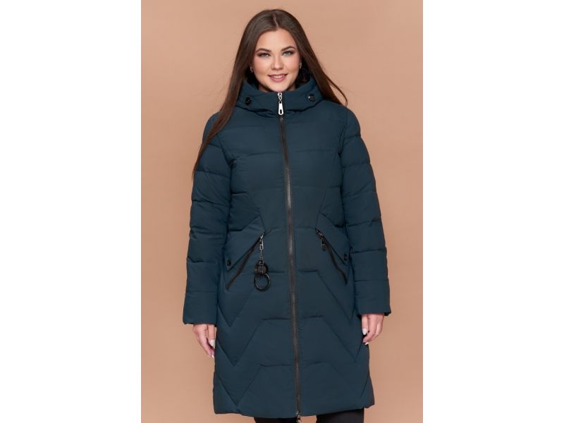 Пуховик большого размера темно-зеленый зимний женский модель 25525, фото 4