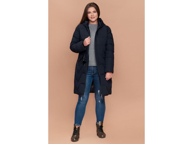 Пуховик зимний большого размера женский цвет темно-синий модель 25525, фото 3