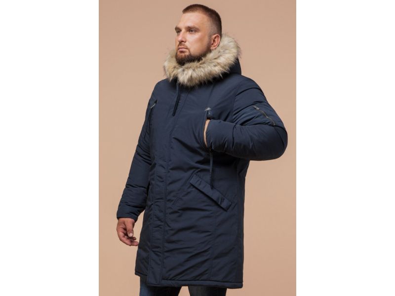 Зимняя синяя парка мужская на молнии модель 13475, фото 4