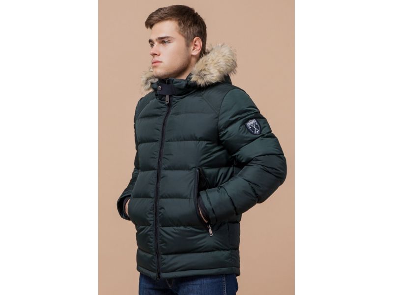 Темно-зеленая зимняя мужская куртка с манжетами модель 18540, фото 4