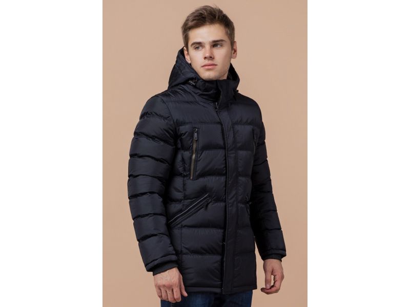 Куртка оригинальная мужская темно-синяя на зиму модель 13542, фото 4