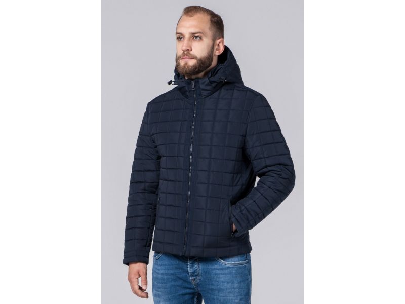 Синяя куртка мужская осенне-весенняя с капюшоном модель 2475, фото 4