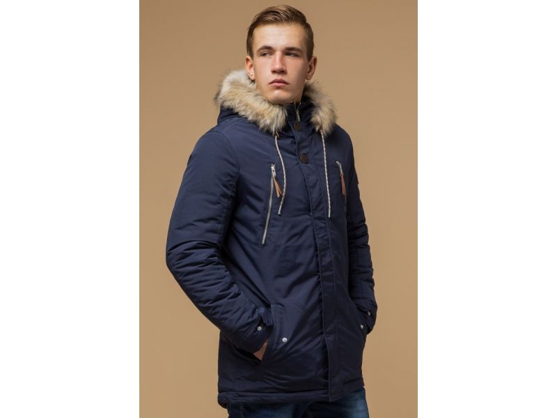 Синяя зимняя короткая парка для мужчин модель 14015, фото 4