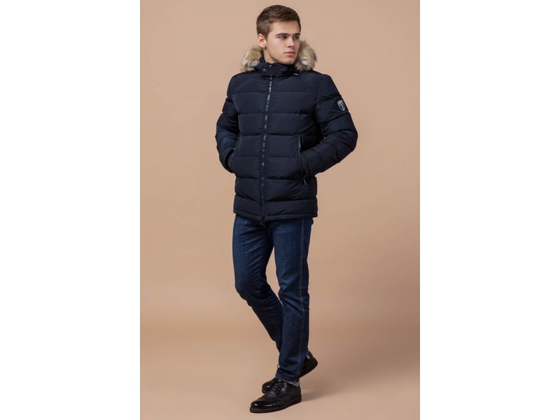 Куртка мужская зимняя темно-синяя модель 18540, фото 4